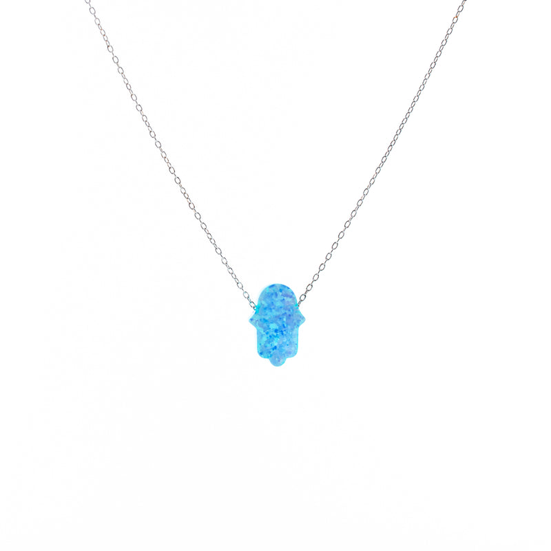 Blue Opal Hamsa Hand Pendant Necklace – 14K Gold Filled, Unbranded